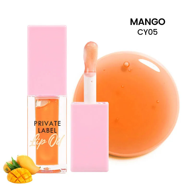 Six 6ML tubes of natural transparent women's lip gloss in fruit tints: Bird of Paradise, Cherry, Coral, Mango, Strawberry, Watermelon.