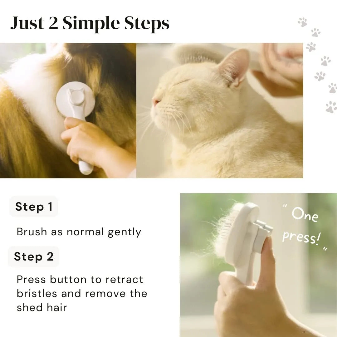 Blue grey pink self-cleaning slicker brush for dogs and cats with ergonomic handle