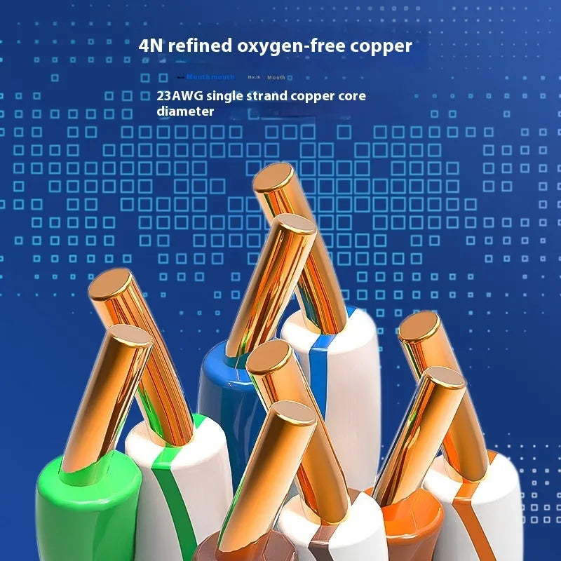 Blue Category 6 gigabit Ethernet network cable on a 305 metre reel with oxygen-free copper core