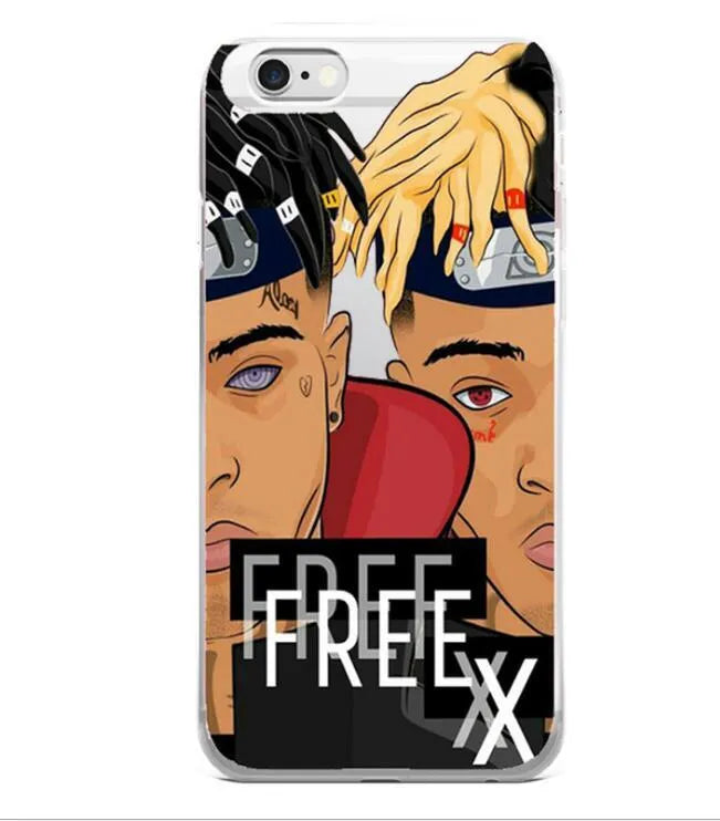 Compatible half-wrapped iPhone case with Xxxtentacion patterned design in transparent matte finish.