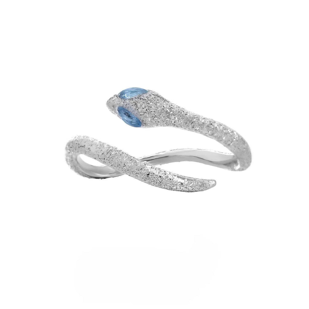 Women's adjustable snake ring in platinum colour with silver construction and zodiac design