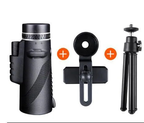 Black 40x60 cellphone telescope monocular with waterproof design and FMC coated optics