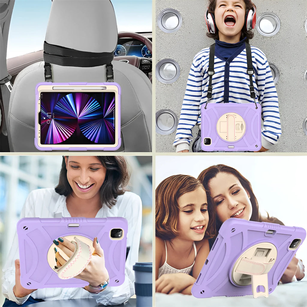 Rotating bracket strap silicone protective case for iPad showing magnetic suction feature