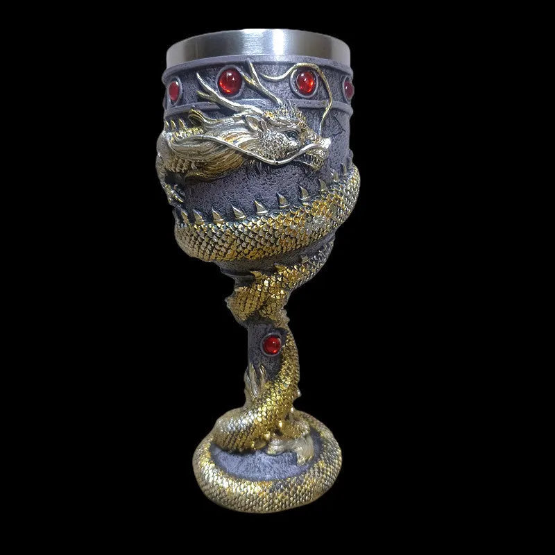 Red wine glass with Chinese dragon design in stainless steel, 200ml capacity