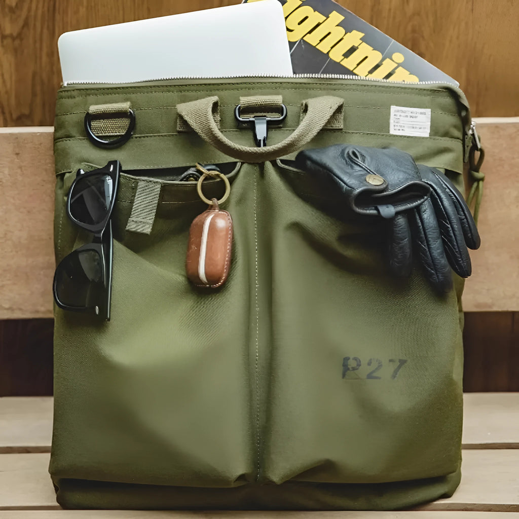 Retro style canvas crossbody messenger bag in military green with adjustable shoulder strap and zipper closure