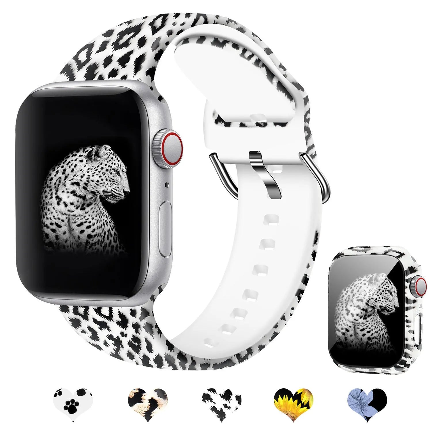 Colourful printed silicone watch strap for Apple Watch showing multiple style options