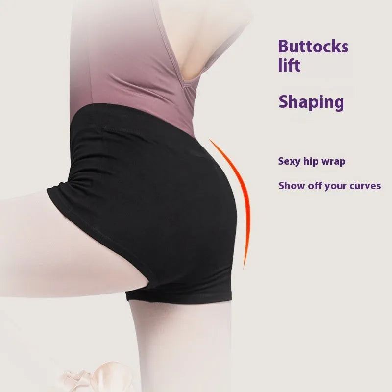 Black cotton women's dance practice shorts for ballet and fitness.