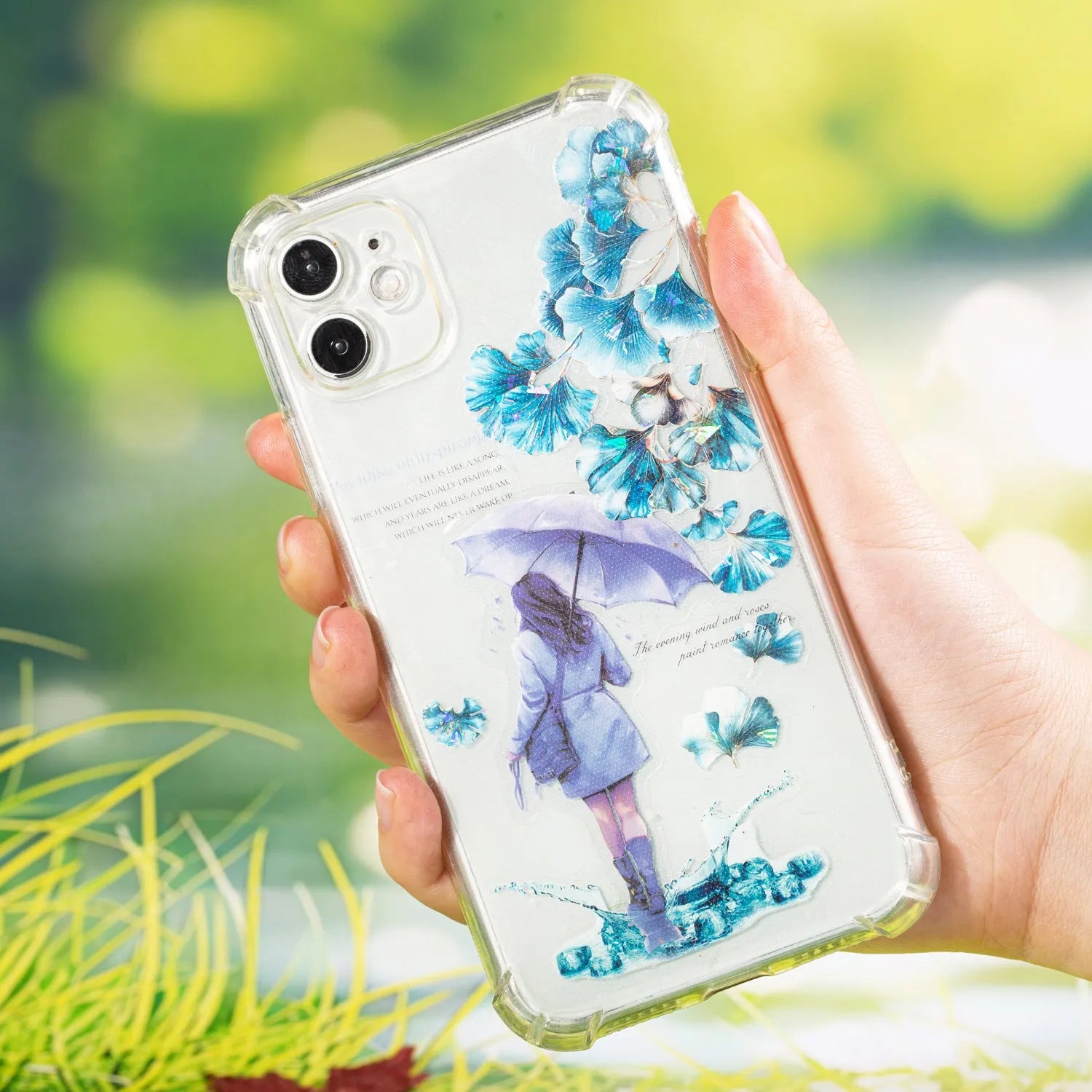 Roll of Deciduous Poetry Series 40mm wide decorative PET stickers showing six leaf designs including ginkgo and maple.