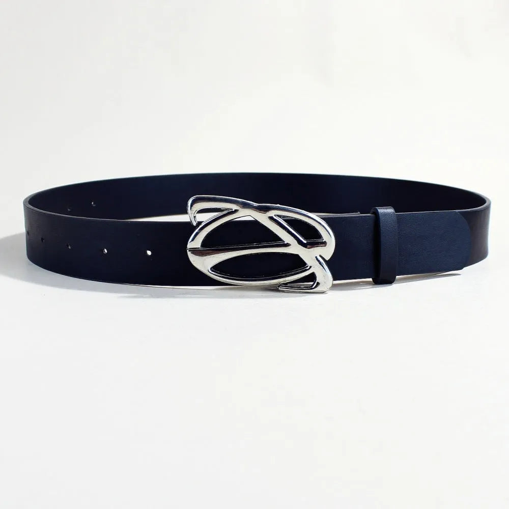 Silver buckle casual belt made from brown PU leather with snap button fastening