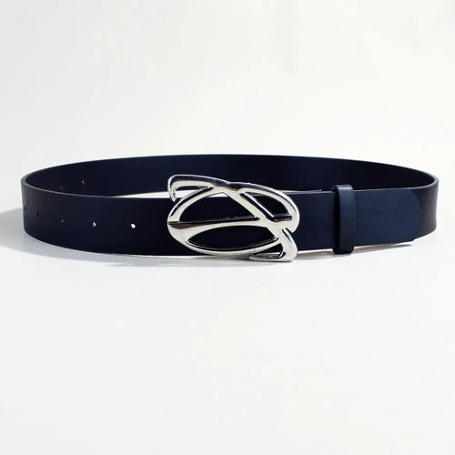 Silver buckle casual belt made from brown PU leather with snap button fastening