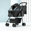 Black one-click folding pet cart with removable design and metal frame