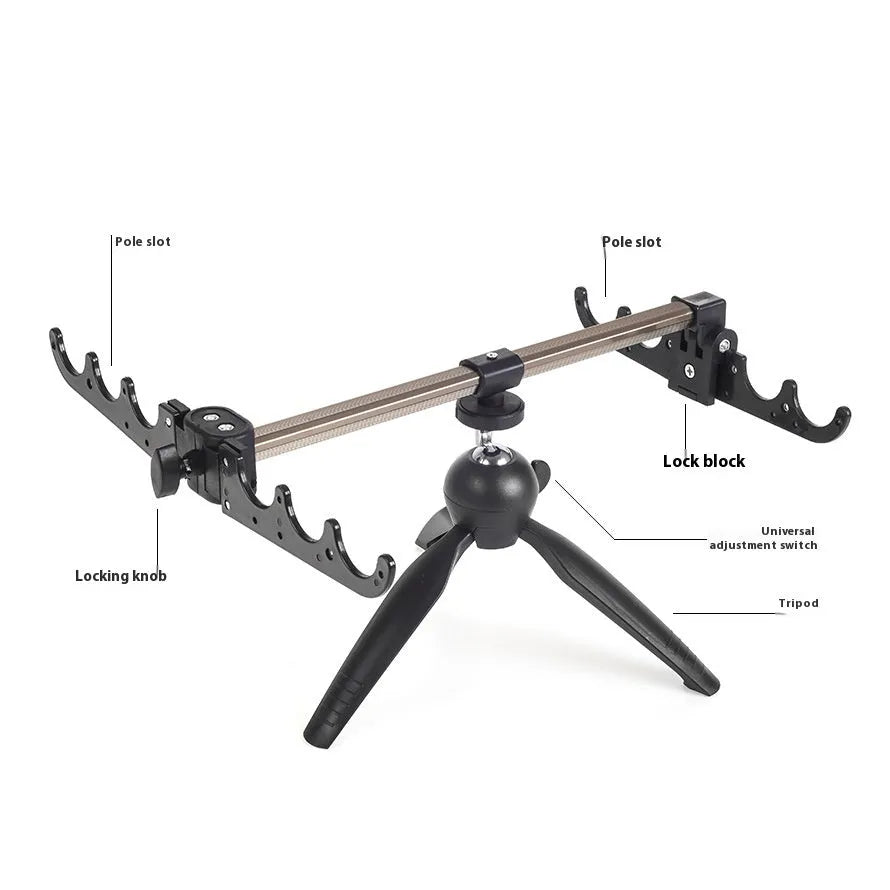 Aluminium ice fishing rod holder bracket with triangle tripod base for small fishing rods