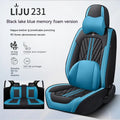 Five-piece leather car seat cushion set in various colour options with hemmed edge detailing