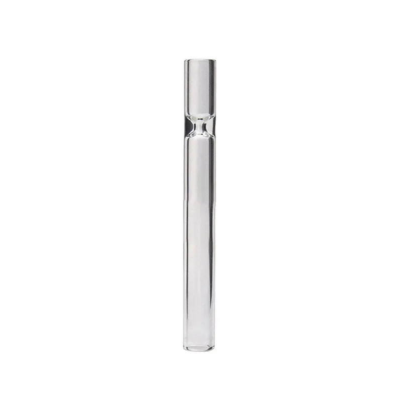 Clear glass telescopic smoking pipe with straight tube and suction nozzle.