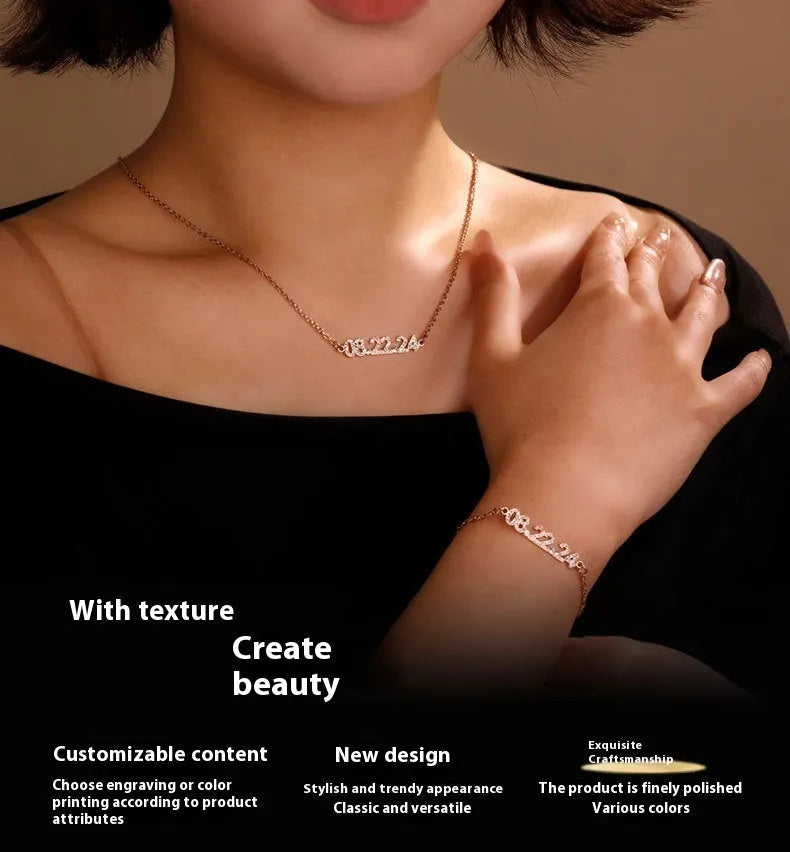 Stainless steel digital bracelet with crystal-set numbers on dial, shown in gold colour.