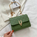 Women's diamond lattice chain crossbody bag in PU leather with adjustable strap in black, white, or green