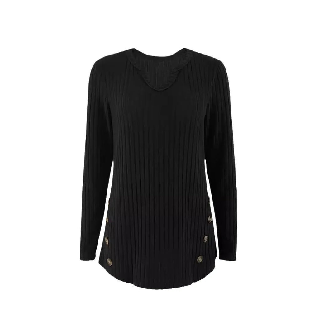 Men's black polyester knitted sweater with button detailing and regular sleeves