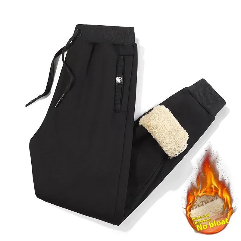Men's black and grey fleece-lined cotton track pants with mid waist design