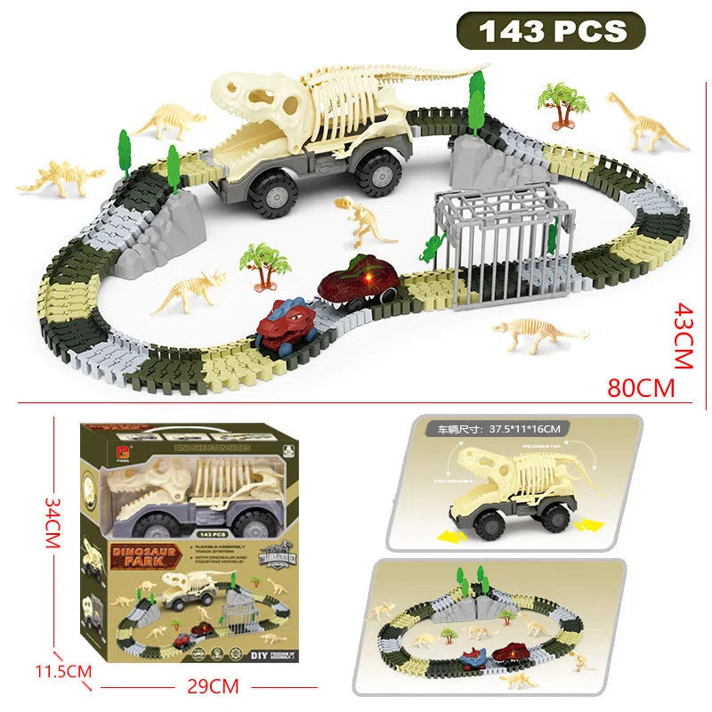 Skeleton dinosaur track car DIY assembly kit with plastic pieces and electric motor for children aged 4-6