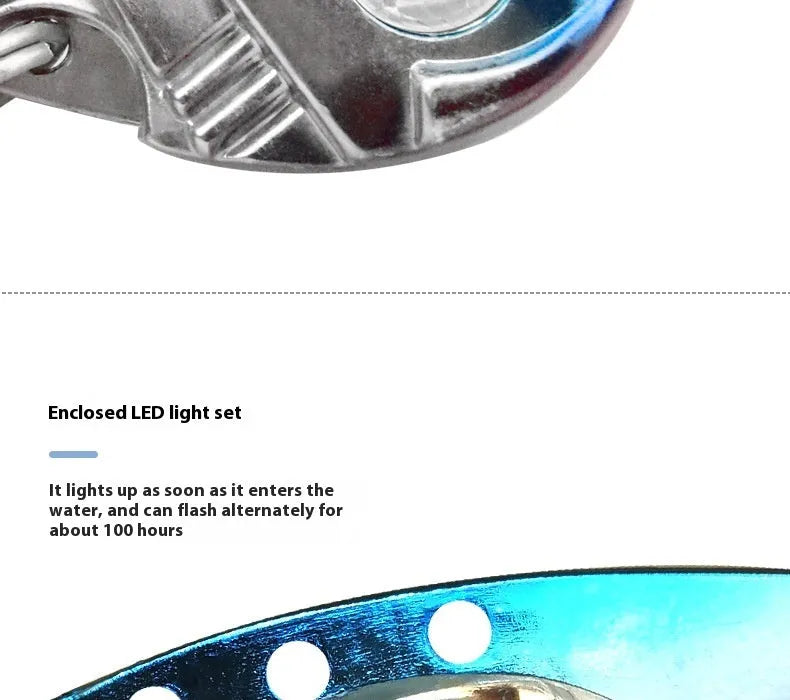 Metal vib electronic fishing lure with luminous construction in blue and red colour options