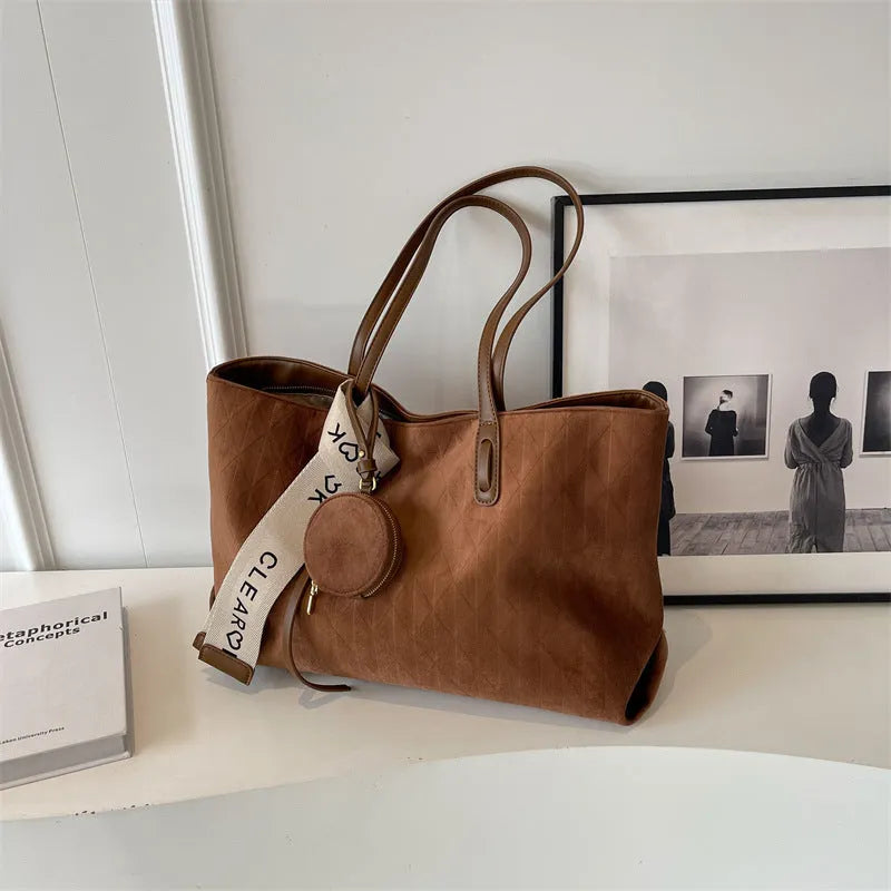 Women's large casual shoulder tote bag in horizontal square design with soft polyester construction