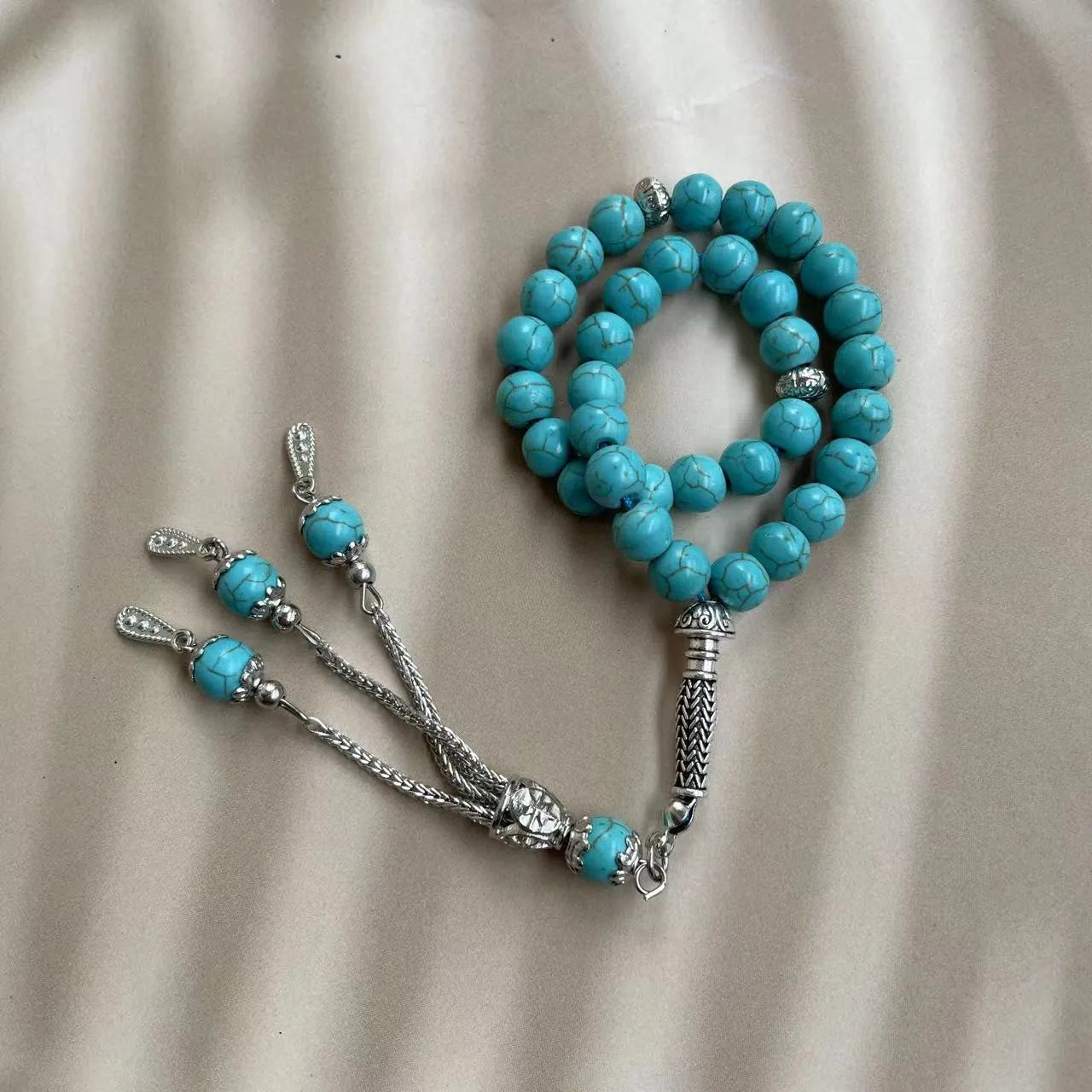 Handmade sky blue stone bead Muslim prayer bracelet for dhikr worship