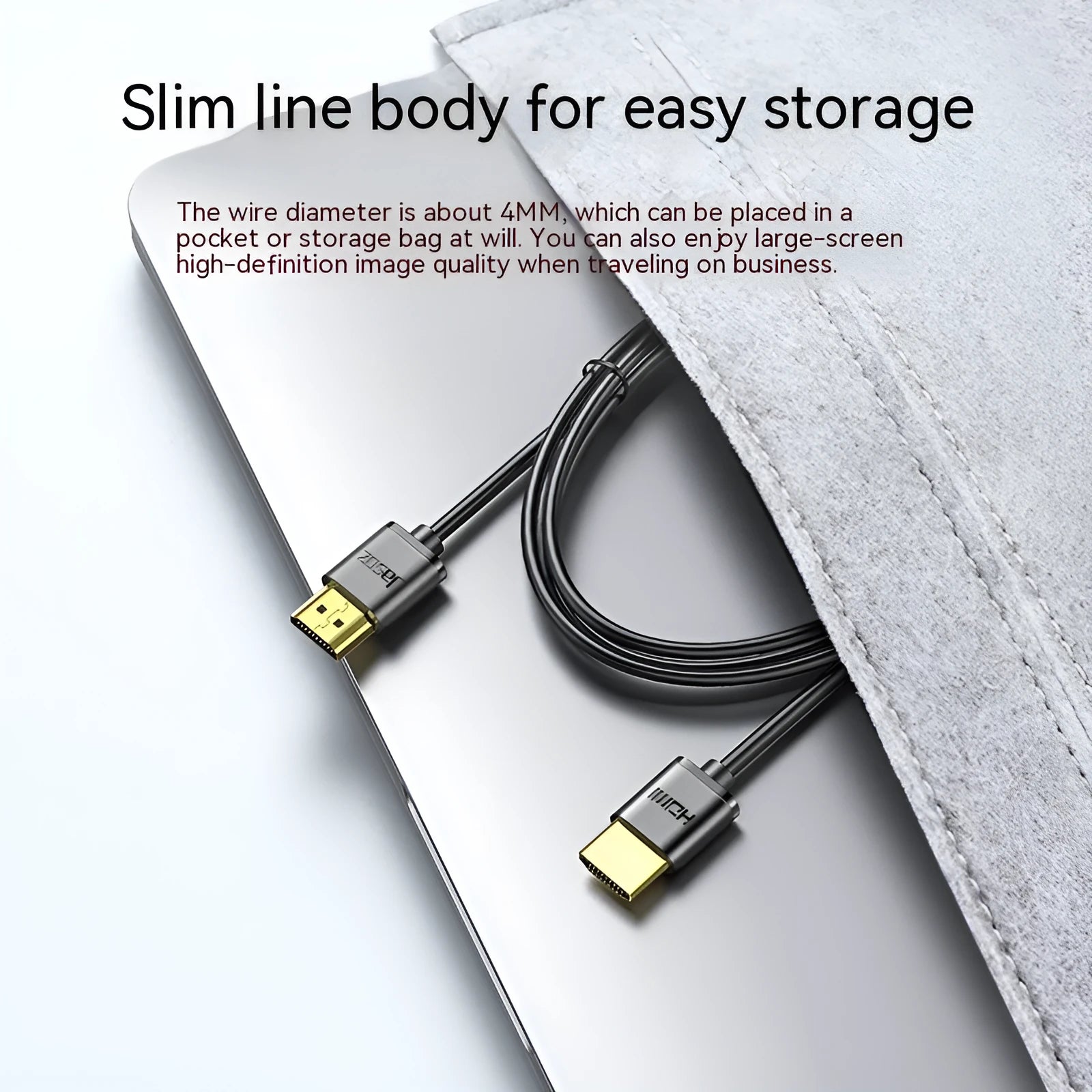 Gold-plated HDMI to HDMI computer connection cable with thin flexible black jacket.