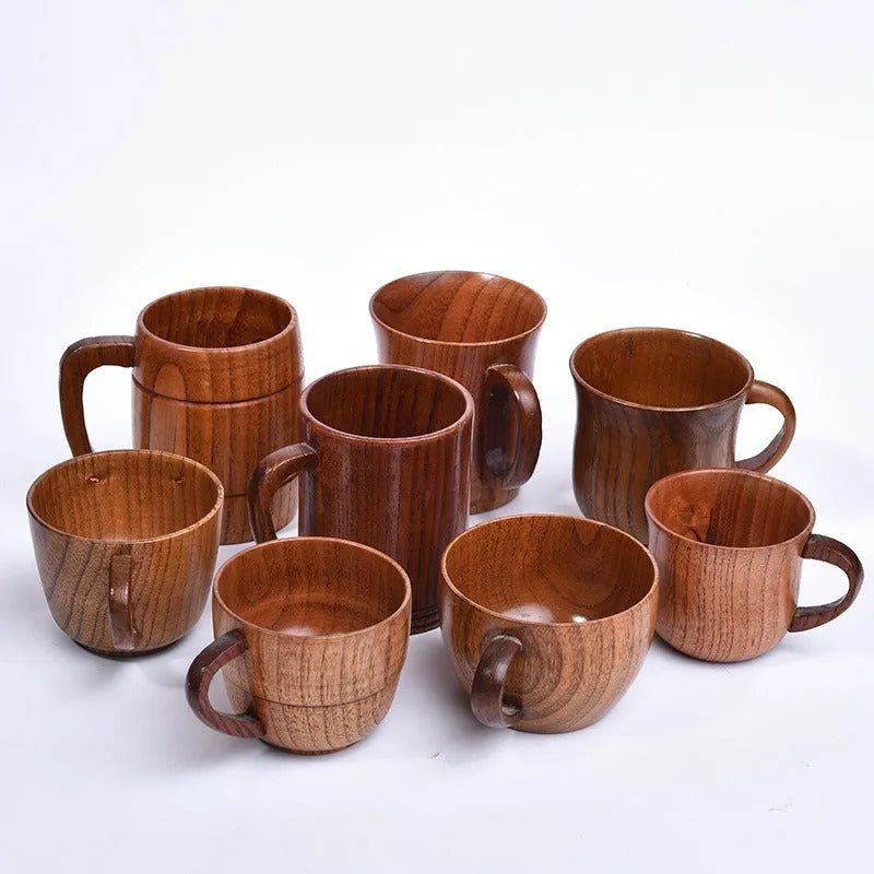 Japanese style solid wood coffee cup with natural wood grain in 301-400ml size range