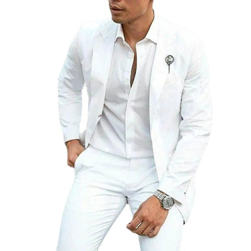 Men's white slim fit two-piece wedding suit set for spring ceremonies