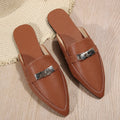 Light brown women's pointed-toe low-heel casual slippers with PU upper and rubber sole
