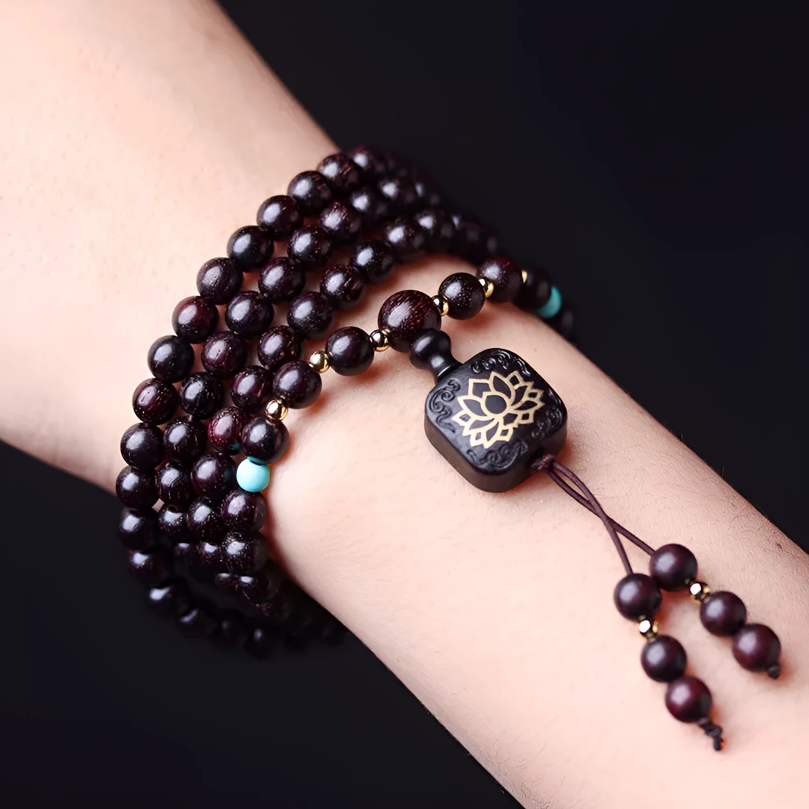 Zambia rosewood DIY bead bracelet with 108 flat lotus pendant beads measuring 0.6cm each