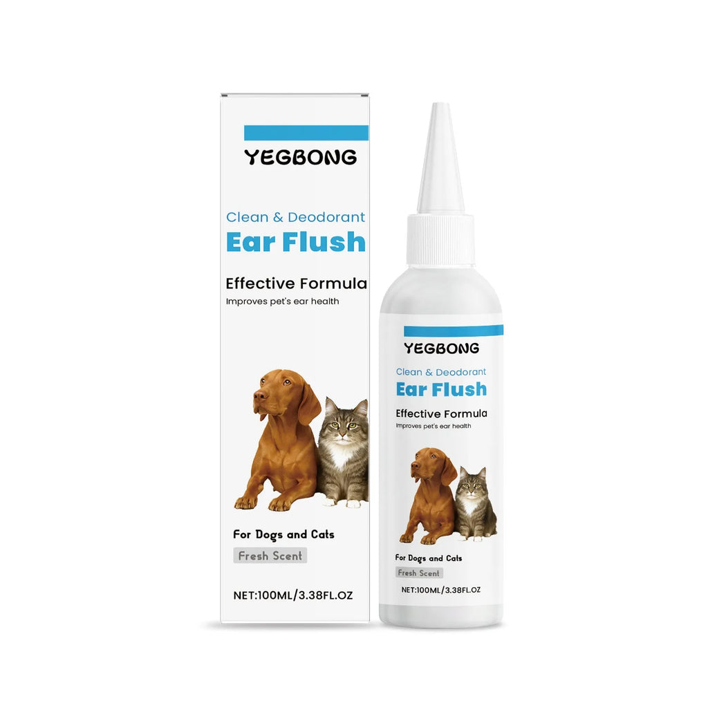 100ml bottle of veterinary ear cleaner for dogs and cats with applicator nozzle.