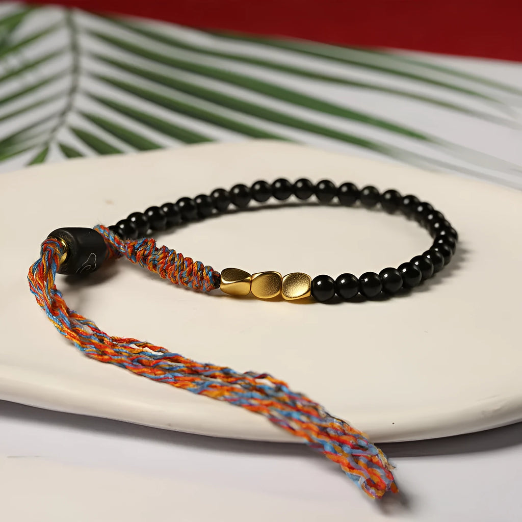 Hand-woven obsidian carrying strap bracelet with adjustable length for men and women