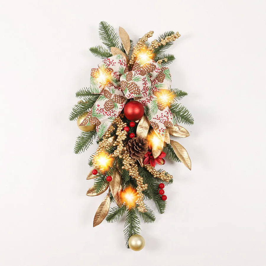 Christmas garland decorations in American country style with stair wall hanging and lit options