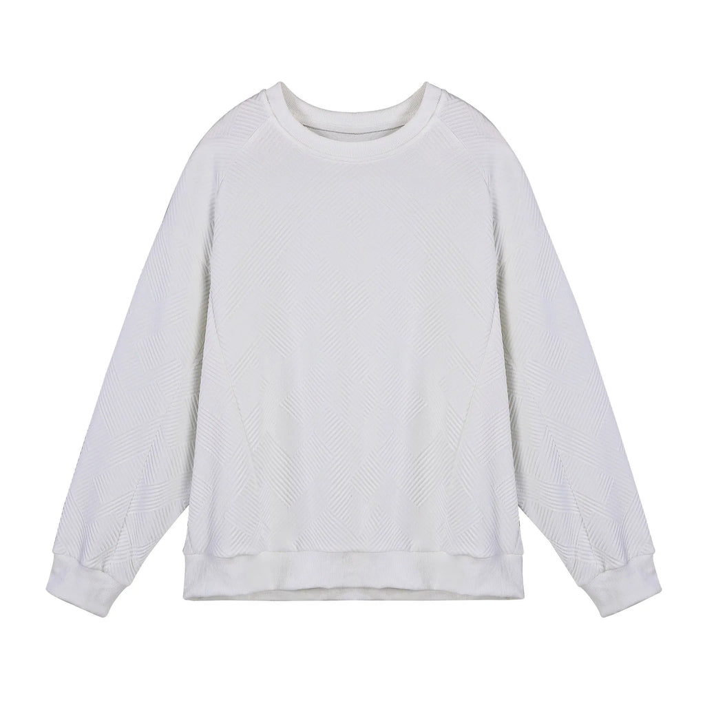 Men's loose fit twill jacquard pullover sweater with long sleeves and round neck