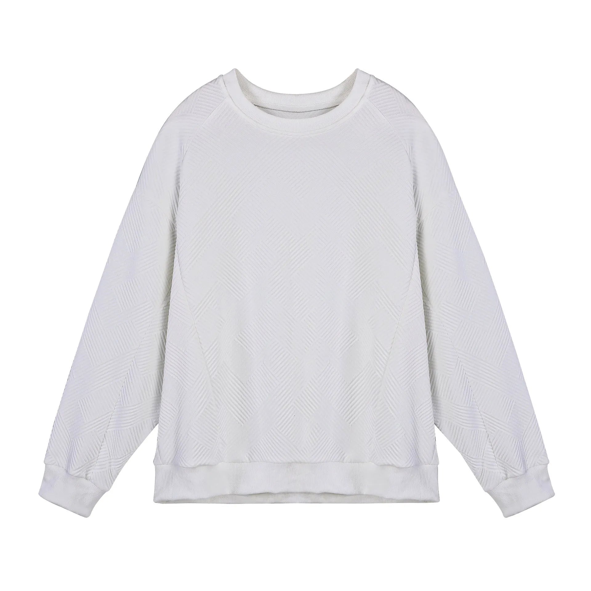 Men's loose fit twill jacquard pullover sweater with long sleeves and round neck