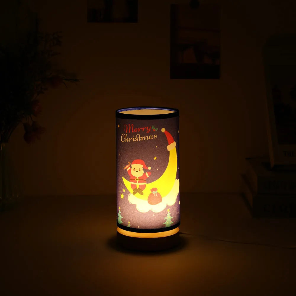 Santa Claus figure LED night light with bamboo lamp holder and USB plug.