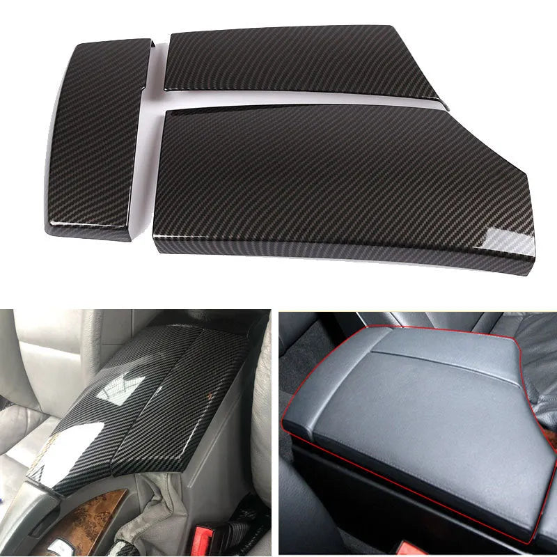 3-piece ABS carbon fibre pattern armrest box protective cover set for car centre console storage
