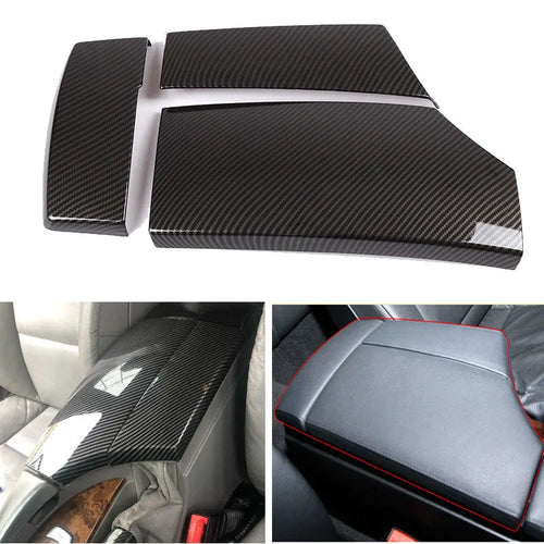 3-piece ABS carbon fibre pattern armrest box protective cover set for car centre console storage