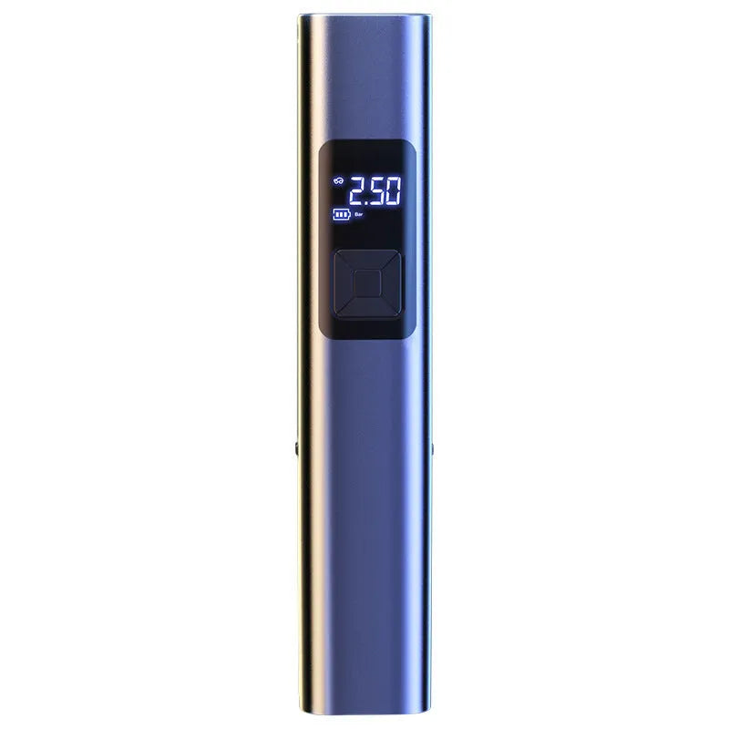 Wireless car air pump with digital display featuring vacuum cleaner function and emergency lighting