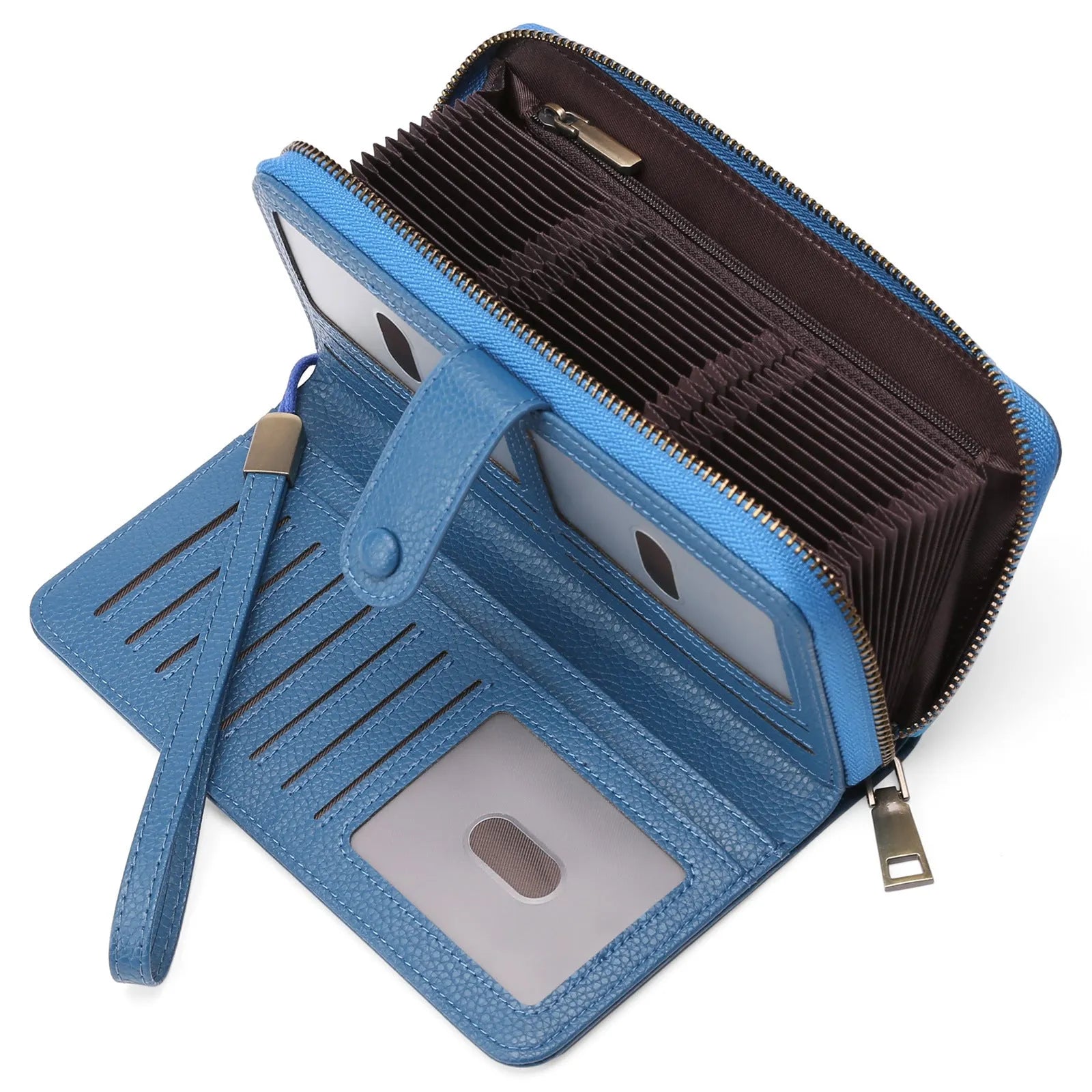 Expanding card holder women's long wallet with anti-theft swiping protection in synthetic leather