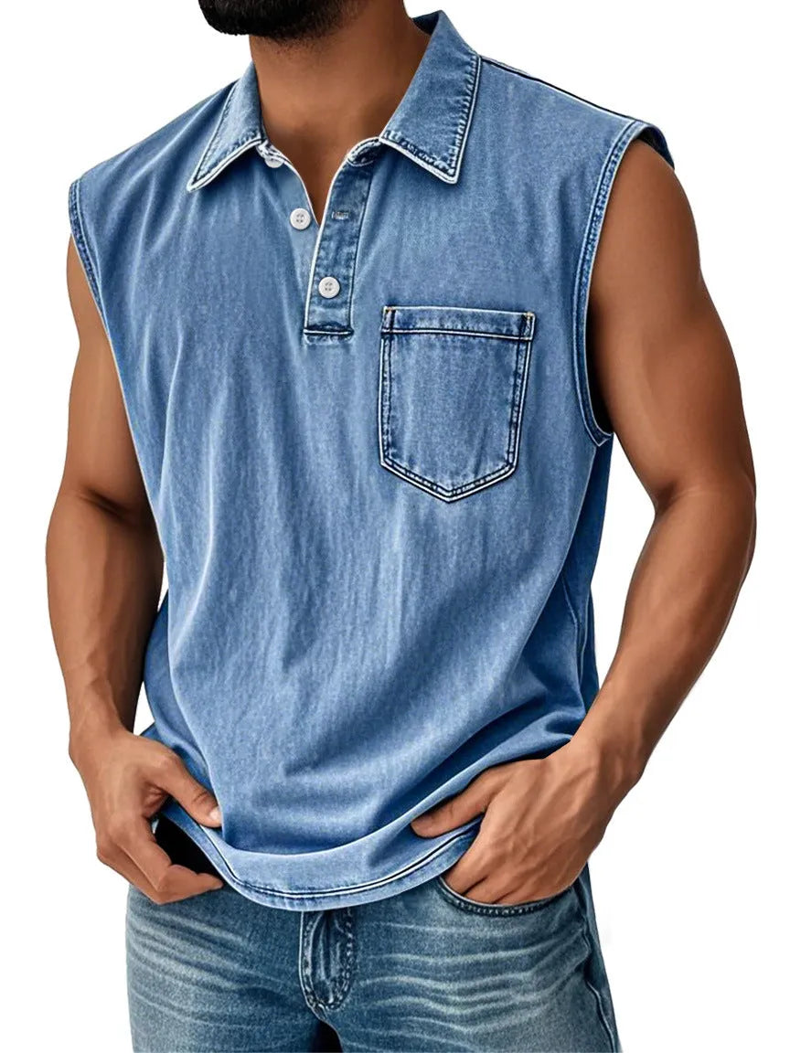 Men's button-front polo shirt with 3D digital printing design and short sleeves