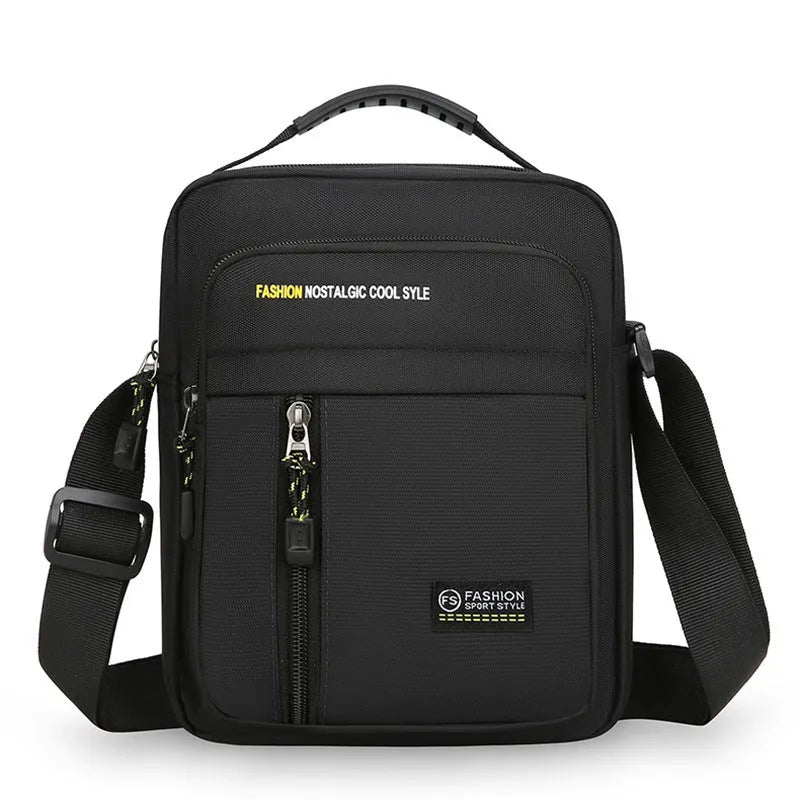 Men's nylon crossbody messenger bag with sewing thread details in green colour