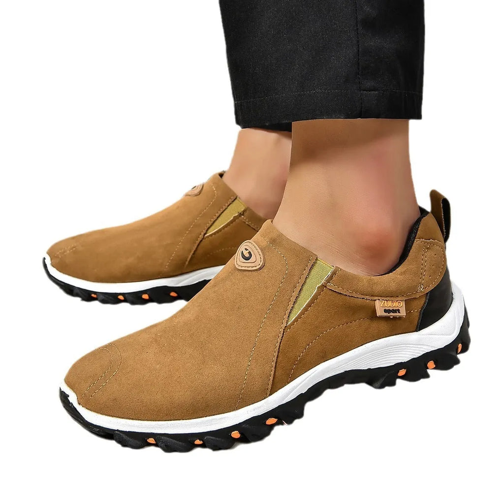 Men's round head thin shoes in grey, blue, light brown, green and black colours with rubber soles