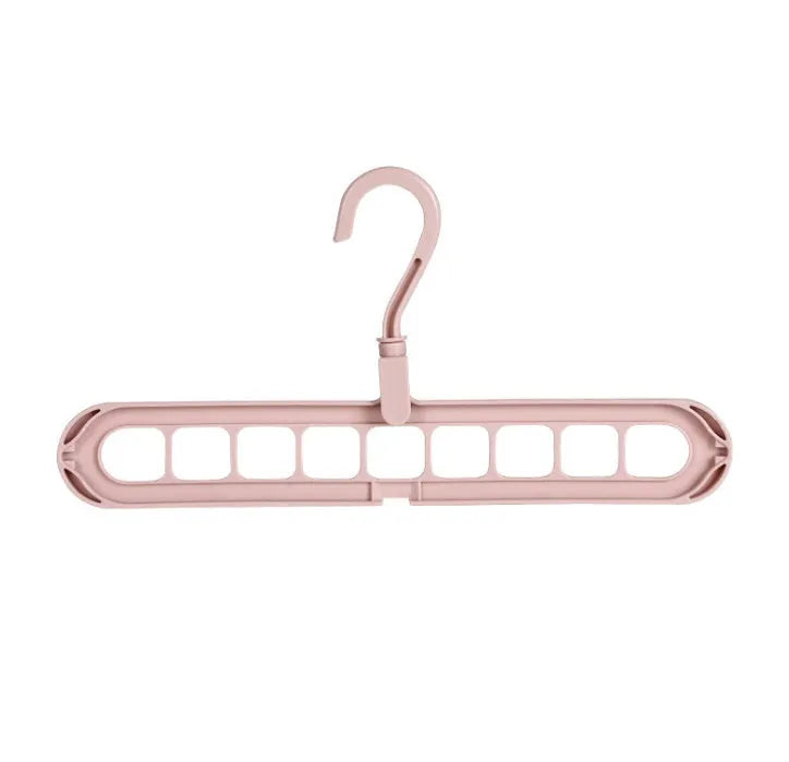 Plastic clothes hanger with rotating hook in pink colour, showing 33cm length dimension