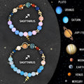 Set of twelve natural stone beaded bracelets with individual zodiac charms for each horoscope sign
