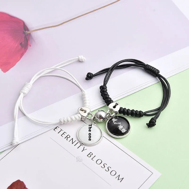 Electroplated alloy suction cup couple bracelets with crown and diamond designs