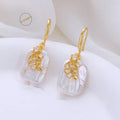 Copper plated real gold geometric Baroque pearl earrings with floral inlay for women