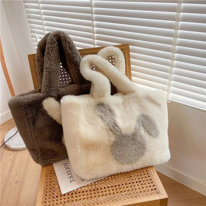 Plush shoulder bag with rabbit ears design in multiple colour options