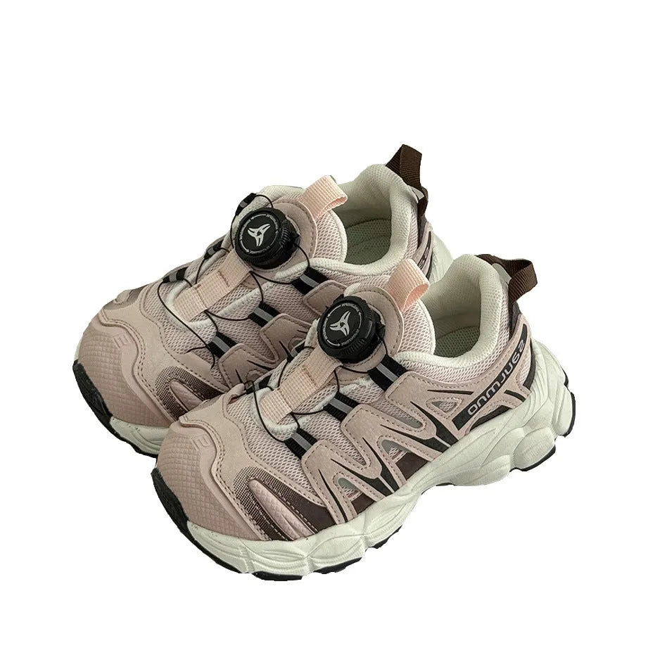 Girls' casual breathable mesh slip-on flats in black, beige, and pink colours